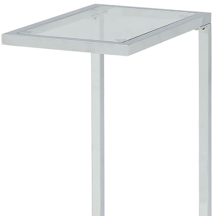 26" Clear And White Glass And Steel Sled End Table