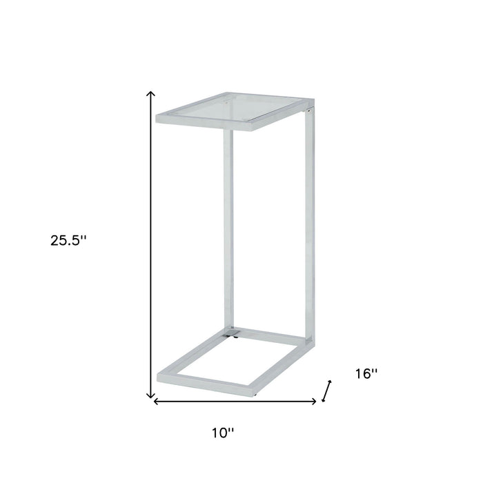 26" Clear And White Glass And Steel Sled End Table