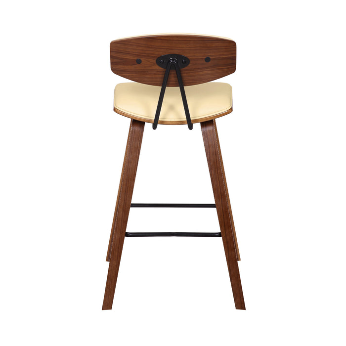 26" Cream And Brown Fabric And Iron Low Back Counter Height Bar Chair