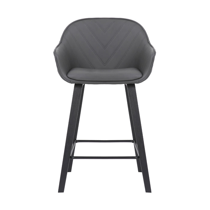 26" Gray And Black Fabric And Iron Counter Height Bar Chair