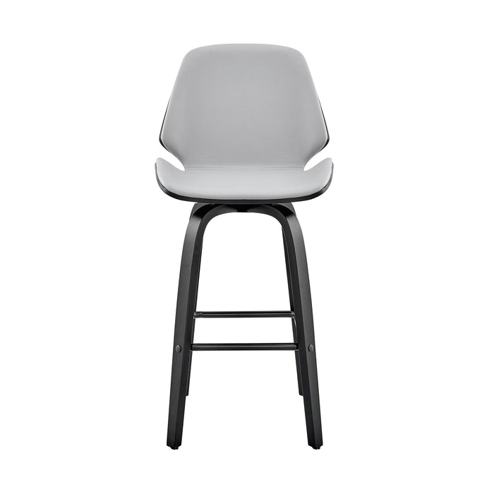 26" Gray And Black Fabric And Iron Counter Height Swivel Bar Chair