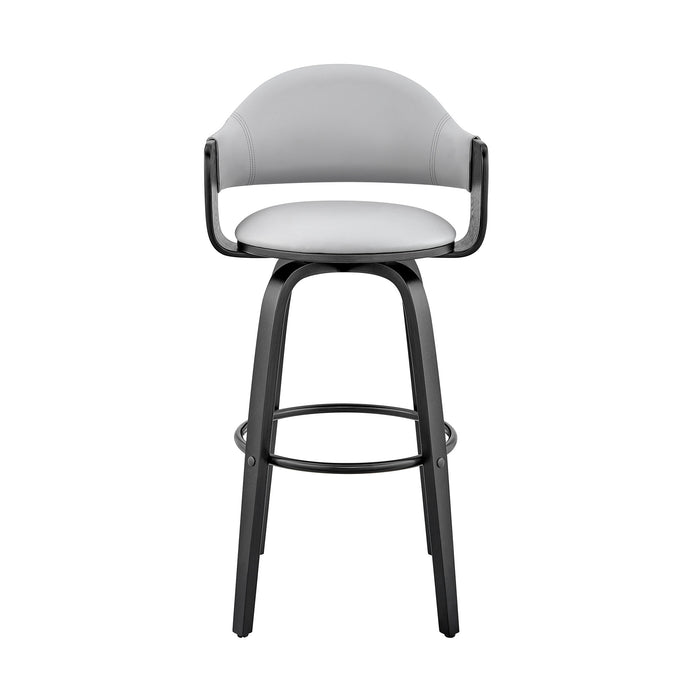 26" Gray And Black Fabric And Iron Low Back Counter Height Swivel Bar Chair