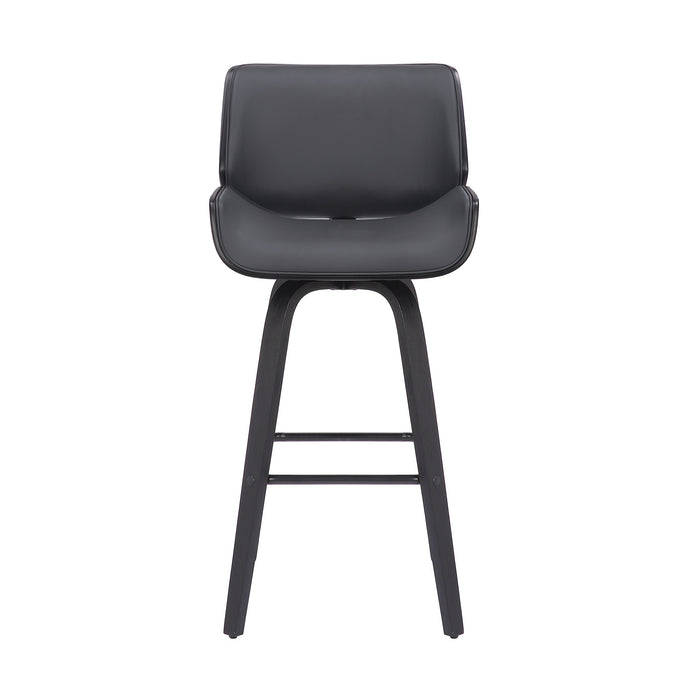 26" Gray And Black Faux Leather And Fabric And Iron Counter Height Swivel Bar Chair