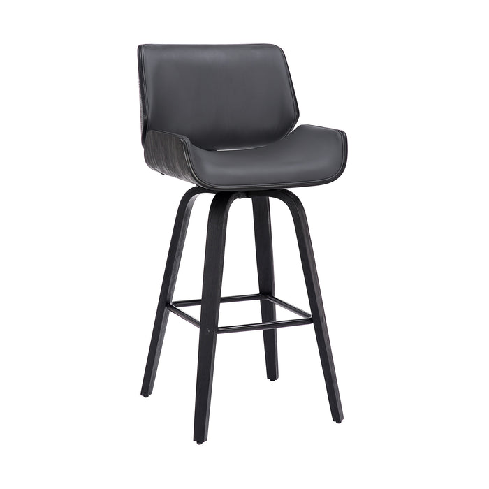 26" Gray And Black Faux Leather And Fabric And Iron Counter Height Swivel Bar Chair