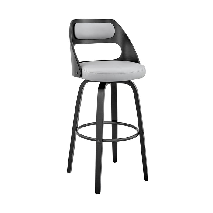 26" Gray And Black Faux Leather And Fabric And Iron Counter Height Swivel Bar Chair