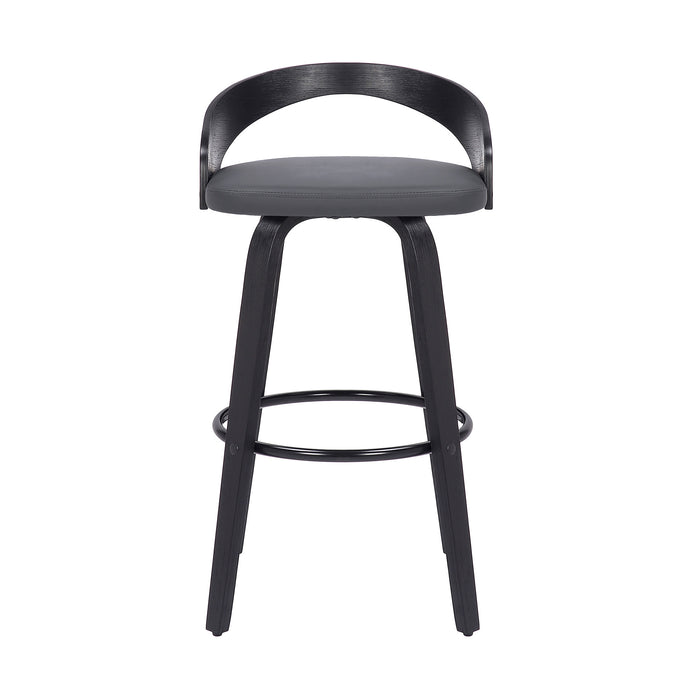 26" Gray And Black Faux Leather And Fabric And Iron Low Back Counter Height Swivel Bar Chair