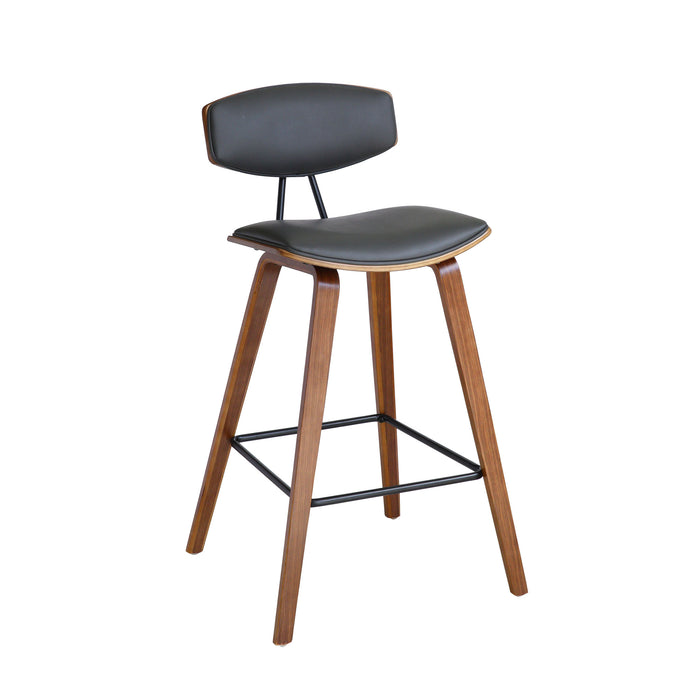 26" Gray And Brown Fabric And Iron Low Back Counter Height Bar Chair