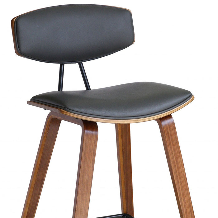 26" Gray And Brown Fabric And Iron Low Back Counter Height Bar Chair