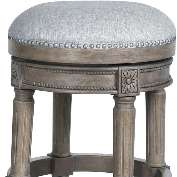 26" Gray Fabric And Solid Wood Backless Counter Height Swivel Bar Chair