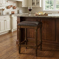 27" Brown And Dark Brown Fabric And Solid Wood Backless Counter Height Bar Chair