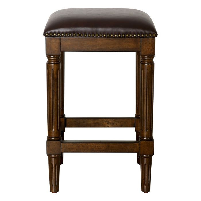 27" Brown And Dark Brown Fabric And Solid Wood Backless Counter Height Bar Chair