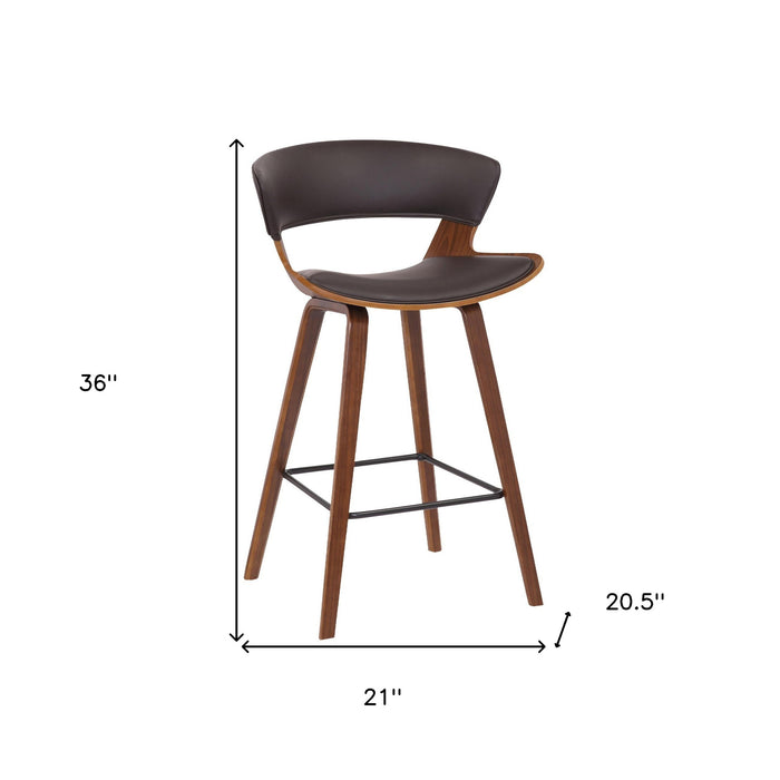 27" Brown Faux Leather And Iron Low Back Counter Height Bar Chair