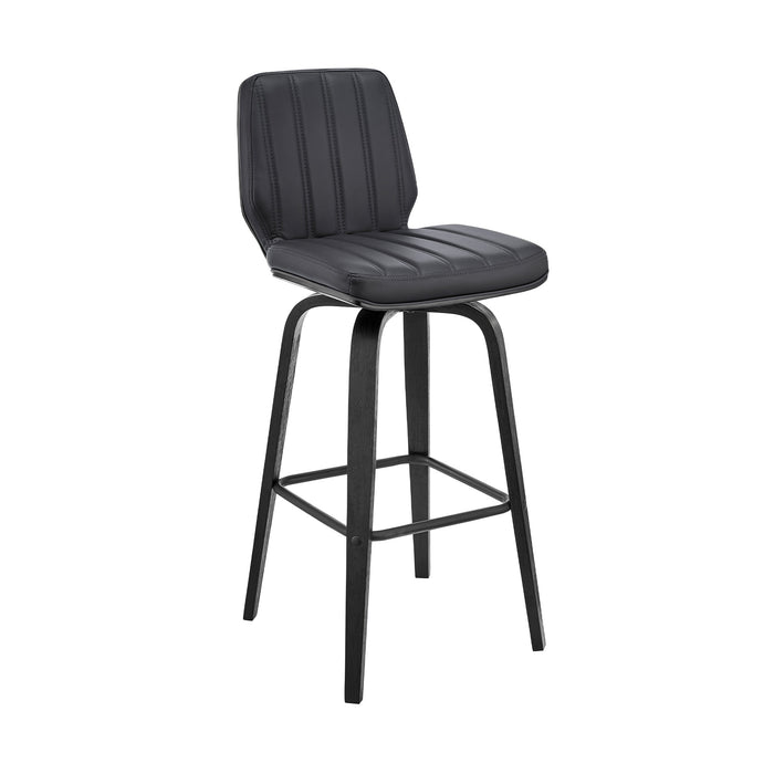 27" Gray And Black Faux Leather And Fabric And Iron Counter Height Swivel Bar Chair