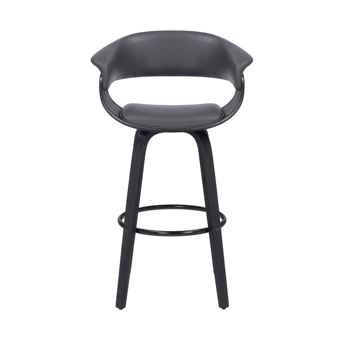 27" Gray And Black Faux Leather And Fabric And Solid Wood Low Back Counter Height Swivel Bar Chair