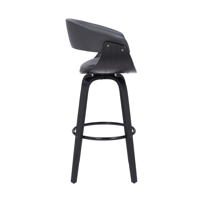 27" Gray And Black Faux Leather And Fabric And Solid Wood Low Back Counter Height Swivel Bar Chair