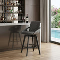 27" Gray And Black Faux Leather And Wood Low Back Bar Height Swivel Bar Chair