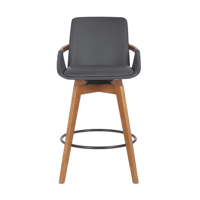 27" Gray And Brown Fabric And Iron Counter Height Swivel Bar Chair
