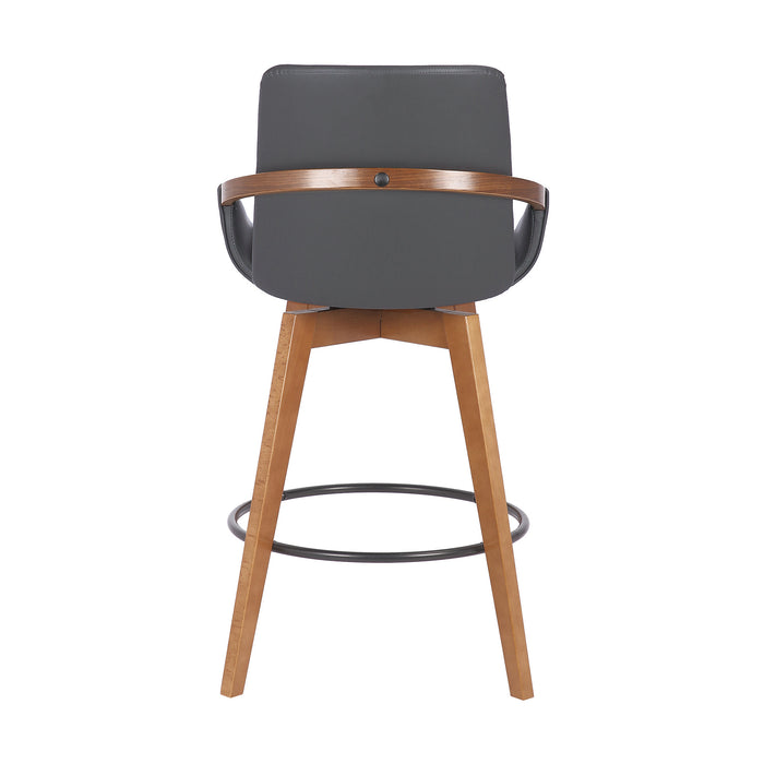 27" Gray And Brown Fabric And Iron Counter Height Swivel Bar Chair