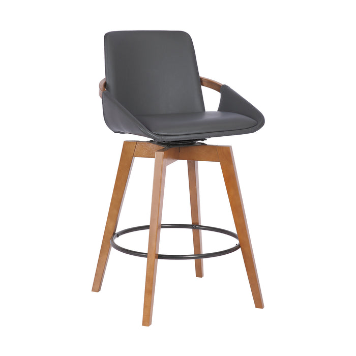 27" Gray And Brown Fabric And Iron Counter Height Swivel Bar Chair