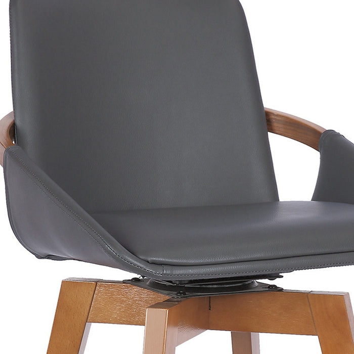 27" Gray And Brown Fabric And Iron Counter Height Swivel Bar Chair