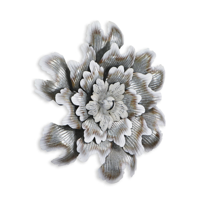 27" X 27" Gray and Off White Galvanized Metal Flower Hanging Dimensional Sculpture