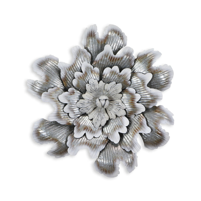 27" X 27" Gray and Off White Galvanized Metal Flower Hanging Dimensional Sculpture
