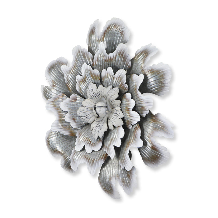 27" X 27" Gray and Off White Galvanized Metal Flower Hanging Dimensional Sculpture