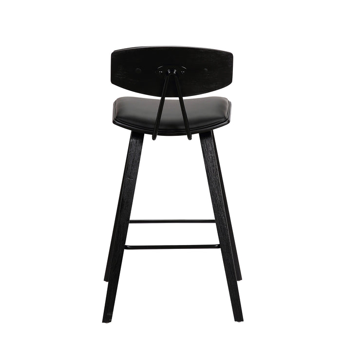 29" Black Faux Leather And Iron Low Back Bar Height Bar Chair