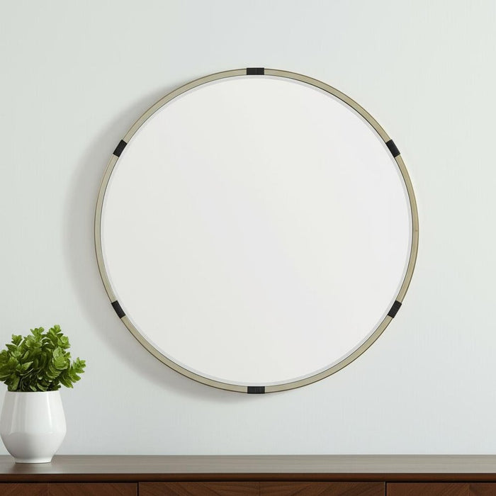 29" Gold And Black Metal Round Framed Accent Mirror