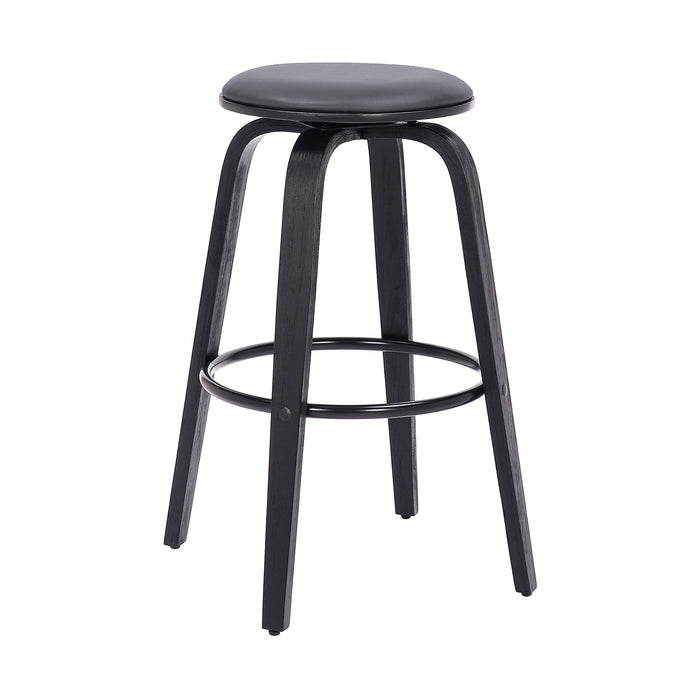 29" Gray And Black Fabric And Solid Wood Backless Bar Height Swivel Bar Chair