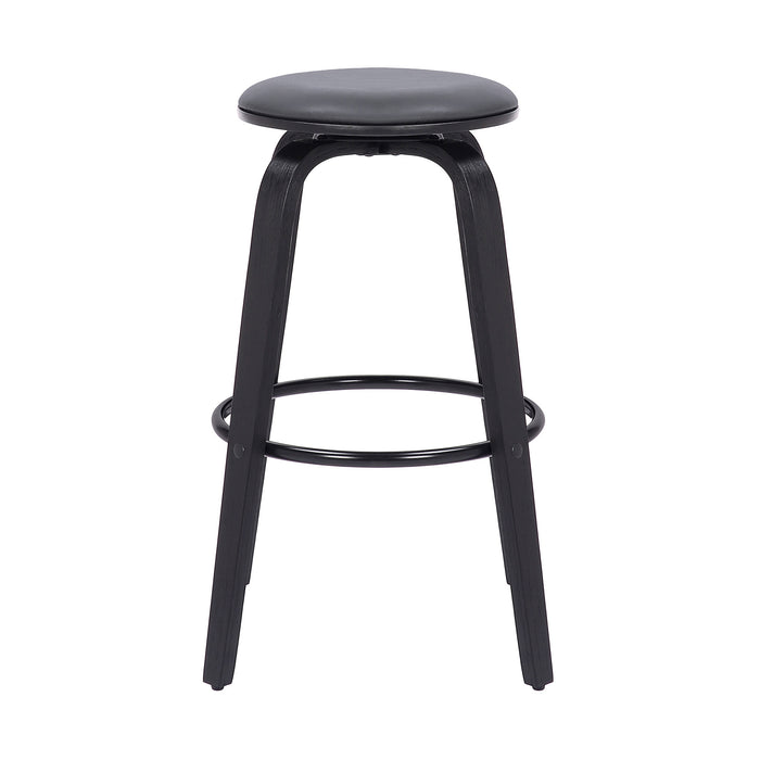 29" Gray And Black Fabric And Solid Wood Backless Bar Height Swivel Bar Chair