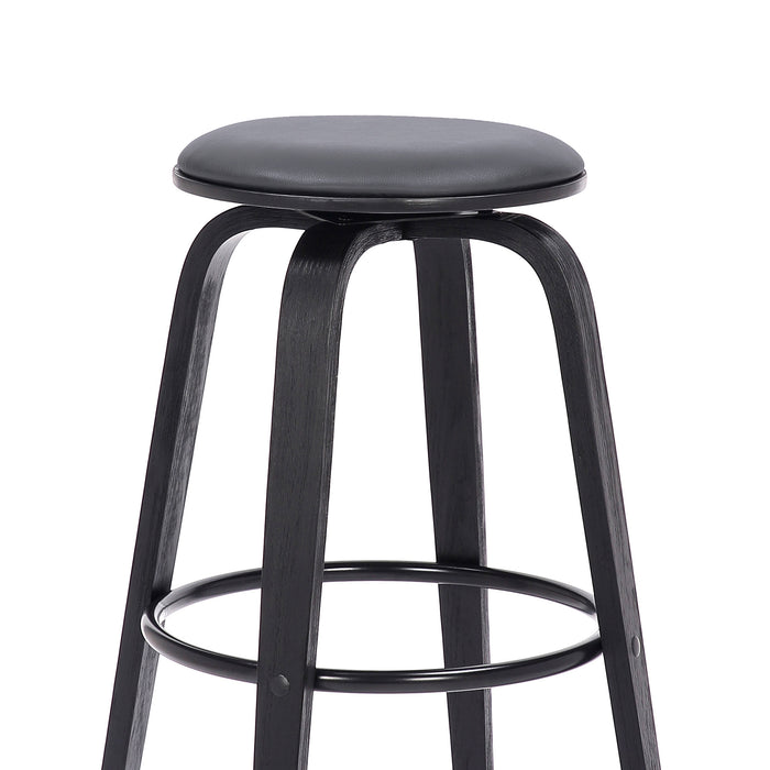29" Gray And Black Fabric And Solid Wood Backless Bar Height Swivel Bar Chair