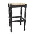 29" Natural And Black Rush And Solid Wood Backless Bar Height Bar Chair