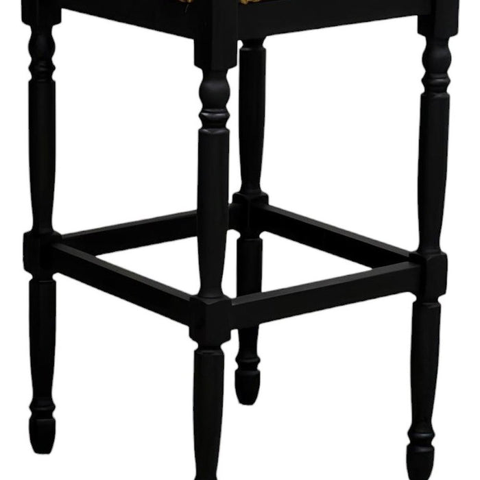 29" Natural And Black Rush And Solid Wood Backless Bar Height Bar Chair