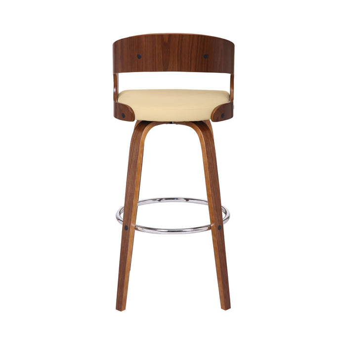 30" Cream And Brown Fabric And Iron Low Back Bar Height Swivel Bar Chair