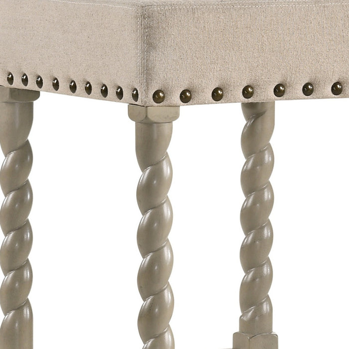 30" Cream And Gray Fabric And Solid Wood Backless Bar Height Bar Chair