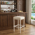 30" Cream And Vanilla Fabric And Solid Wood Backless Bar Height Bar Chair