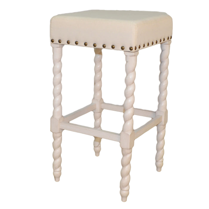 30" Cream And Vanilla Fabric And Solid Wood Backless Bar Height Bar Chair