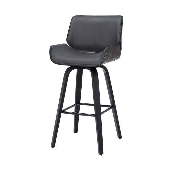 30" Gray And Black Fabric And Iron Bar Height Swivel Bar Chair