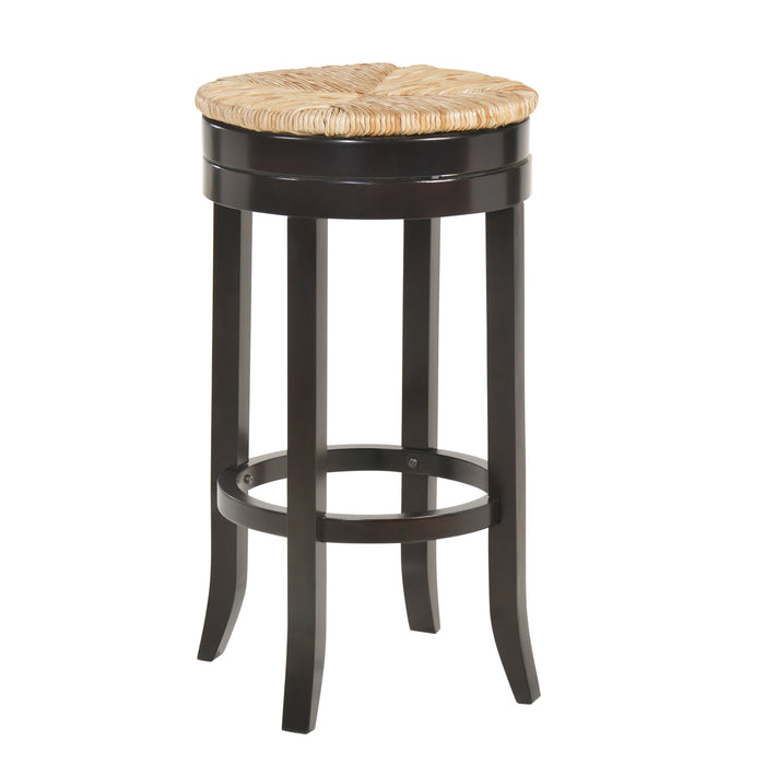 30" Natural And Espresso Rush And Solid Wood Backless Bar Height Swivel Bar Chair