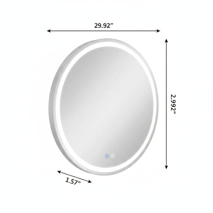 30" Round Lighted Frameless Anti Fog Bathroom Vanity Mirror