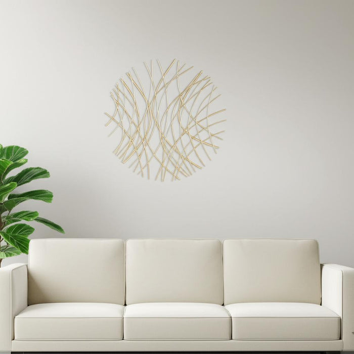 30" X 30" Gold Metal Circle Abstract Hanging Dimensional Sculpture