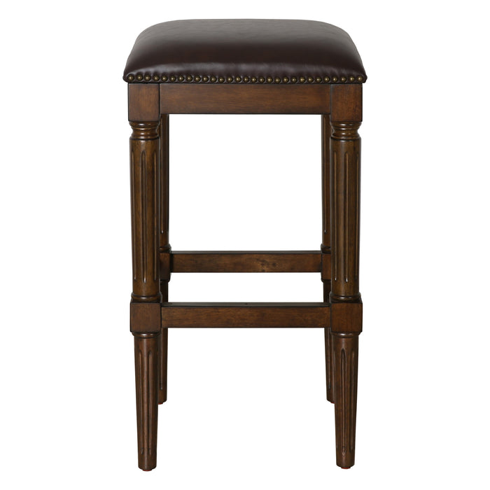 31" Brown And Dark Brown Fabric And Solid Wood Backless Bar Height Bar Chair
