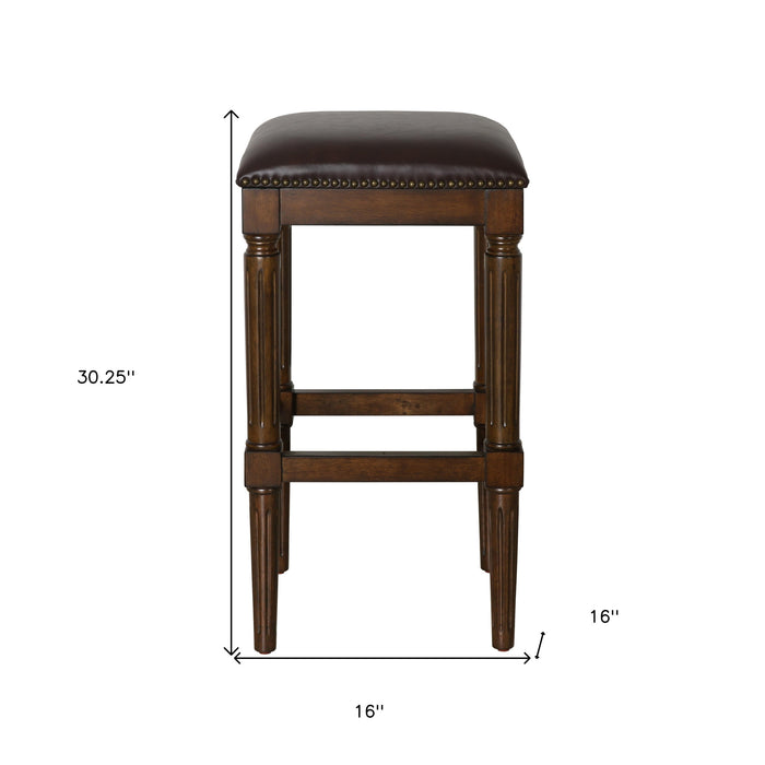 31" Brown And Dark Brown Fabric And Solid Wood Backless Bar Height Bar Chair