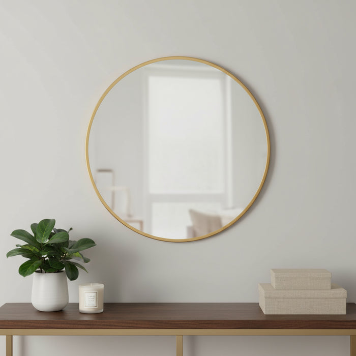31" Gold Metal Round Framed Accent Mirror