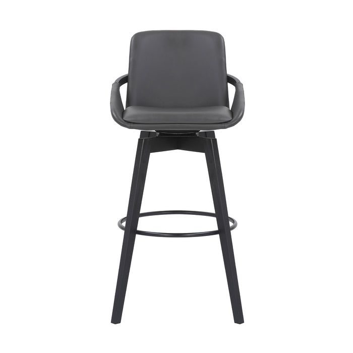 31" Gray And Black Fabric And Iron Bar Height Swivel Bar Chair