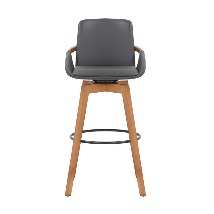 31" Gray And Black Fabric And Iron Bar Height Swivel Bar Chair