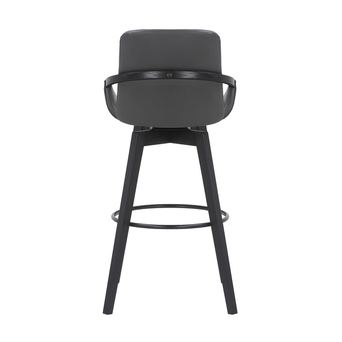 31" Gray And Black Fabric And Iron Bar Height Swivel Bar Chair
