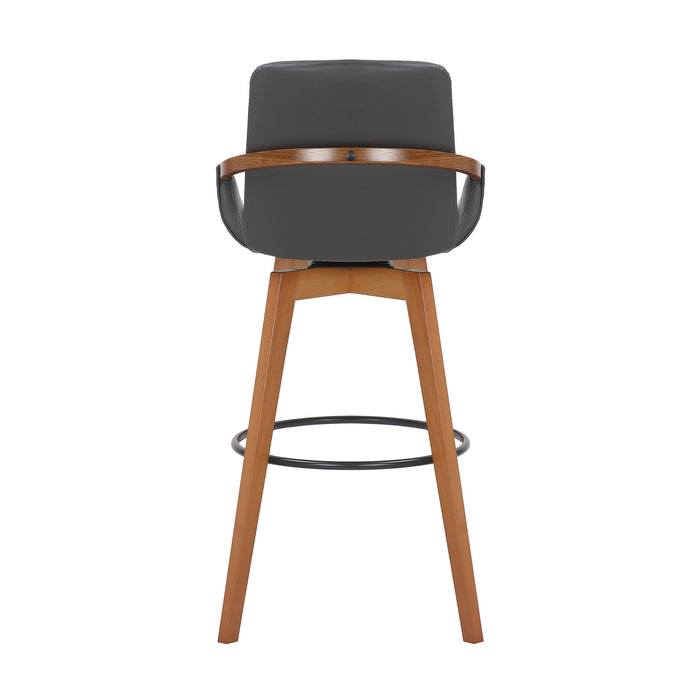 31" Gray And Black Fabric And Iron Bar Height Swivel Bar Chair