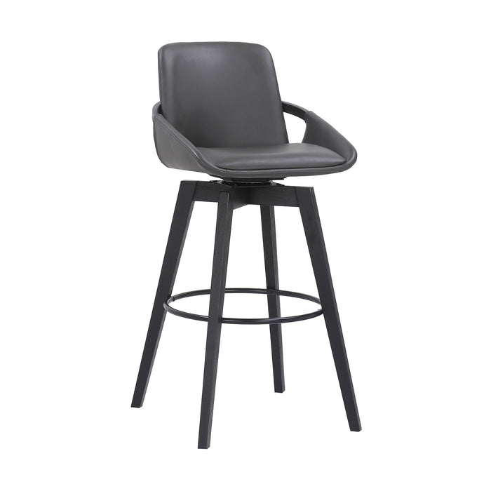 31" Gray And Black Fabric And Iron Bar Height Swivel Bar Chair